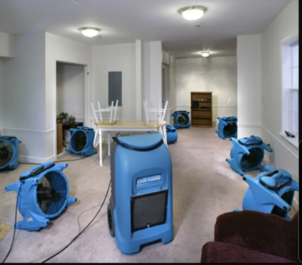 Air movers and dehumidifier setup for Water Damage Restoration in Lihue