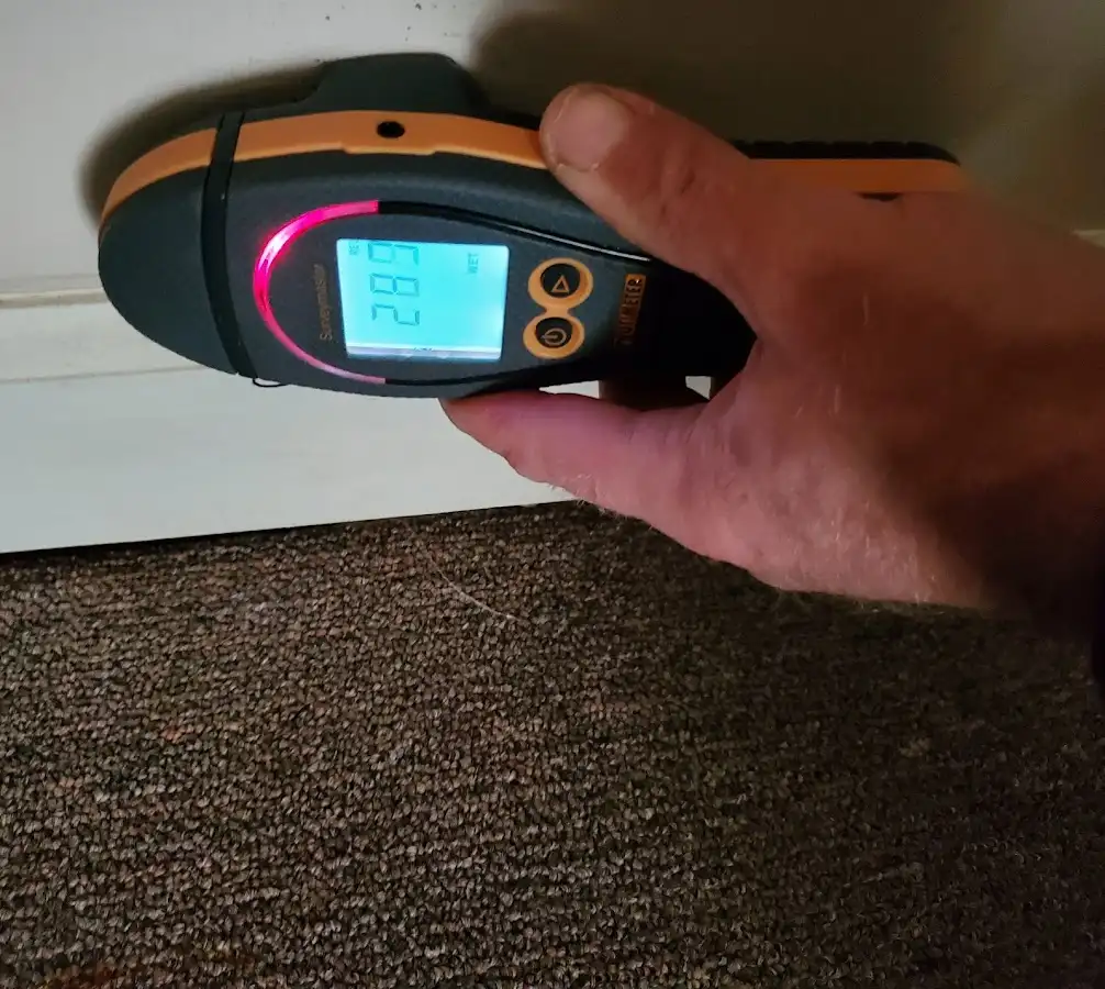 Moisture detection at baseboard during Burst Pipe Cleanup in Lihue